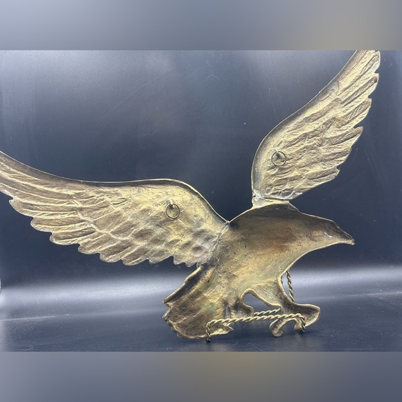 Mid-Century Modern Brass Cast Eagle Wall Decor- Soaring Eagle Metal Wall Hanging - Picture 5 of 7